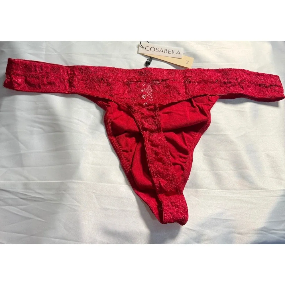 Cosabella Red Never Say Never Lace Thong Sexy Low Rise Minimal Coverage size L‎